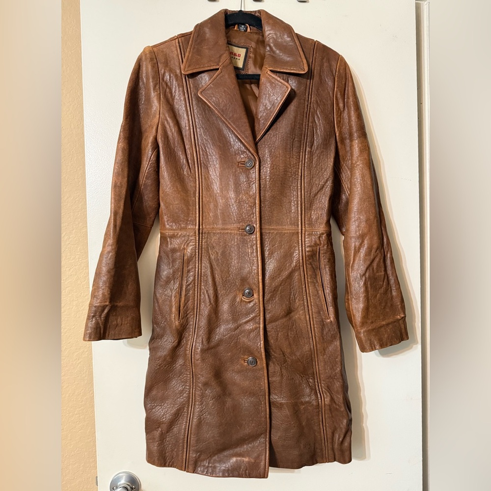 Vintage Brown Distressed Leather Coat